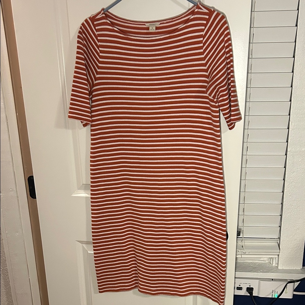 Fossil Rust and White Striped Midi Dress